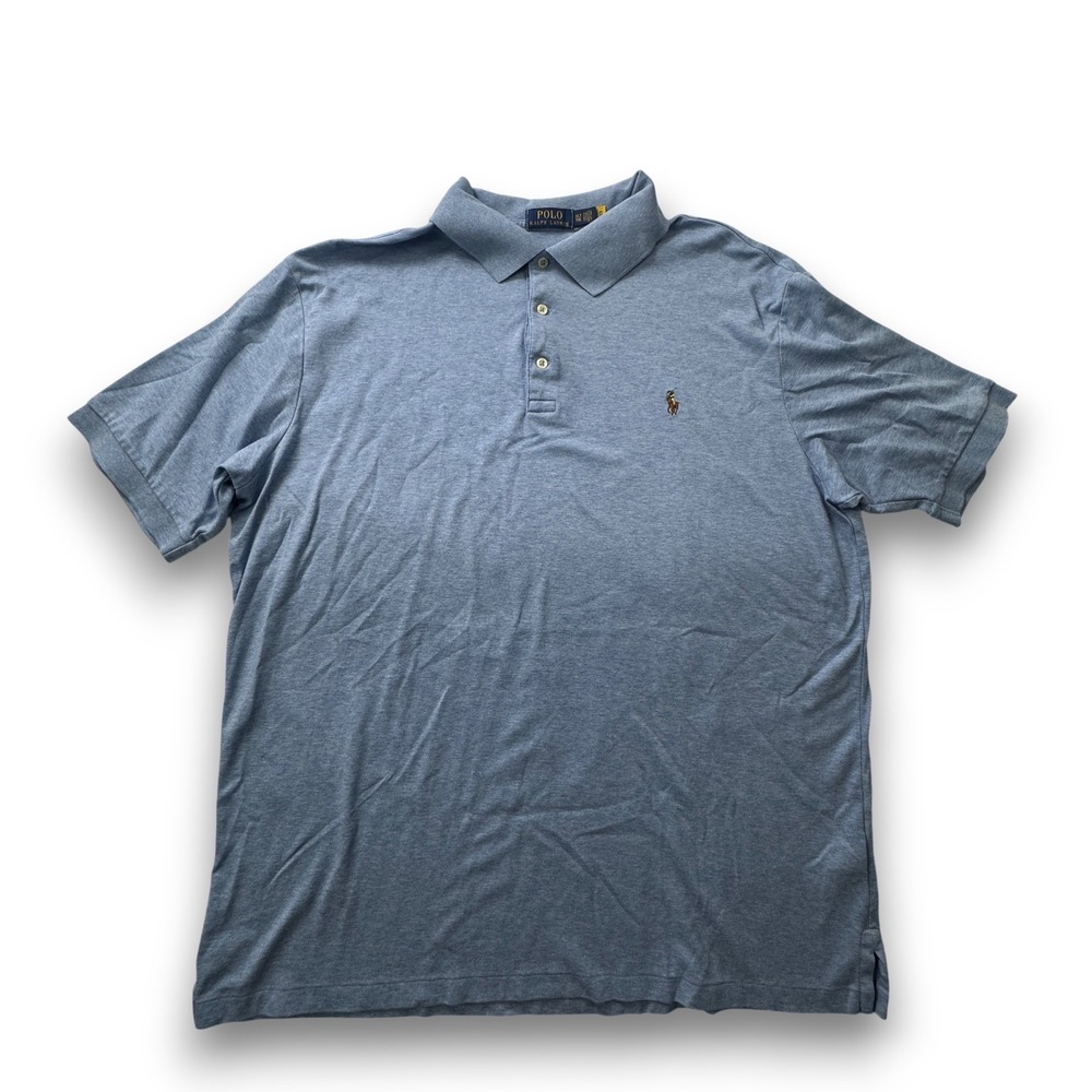 Polo Ralph Lauren Mens XLT Blue Heathered Cotton Short Sleeve Polo Pony Logo